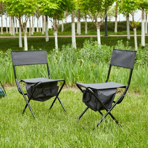 camping chairs 2-piece Folding Outdoor Chair with Storage Bag, Portable Chair for indoor, Outdoor Camping, Picnics and Fishing,Grey